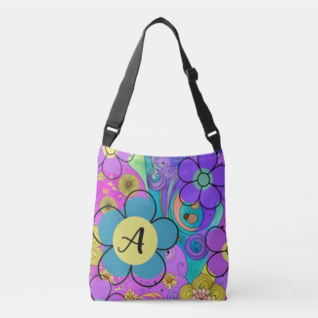 Boho Colorful Flower Print Crossbody Bag (Front)