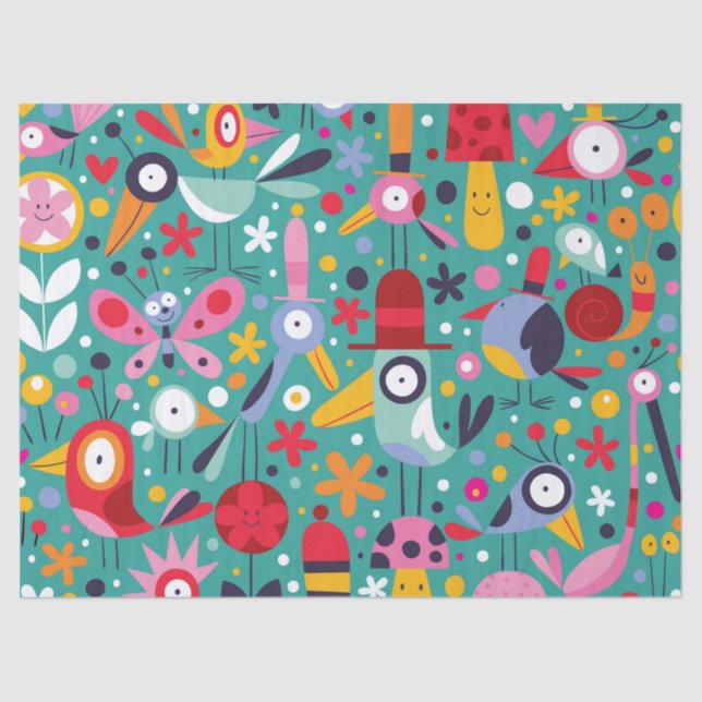 Boho Colorful Fun Bird Pattern Tissue Paper (Front)