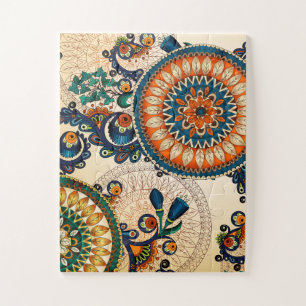 Boho Colorful Fun Retro Pattern Jigsaw Puzzle