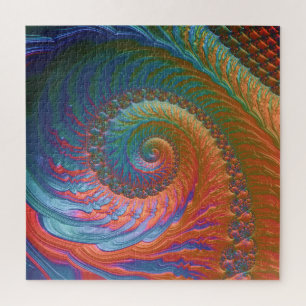 Boho Colorful Gradient Spiral Fractal Abstract Art Jigsaw Puzzle