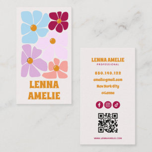 boho colorful groovy retro floral business card