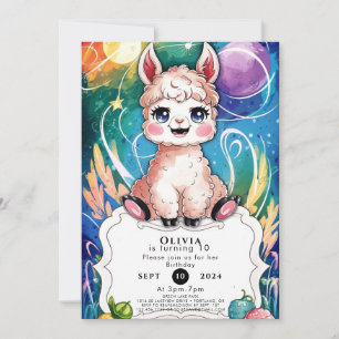 Boho Colorful Llama Birthday Invitation