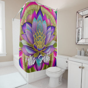 Boho Colorful Lotus with Gold and Silver Glitter Shower Curtain