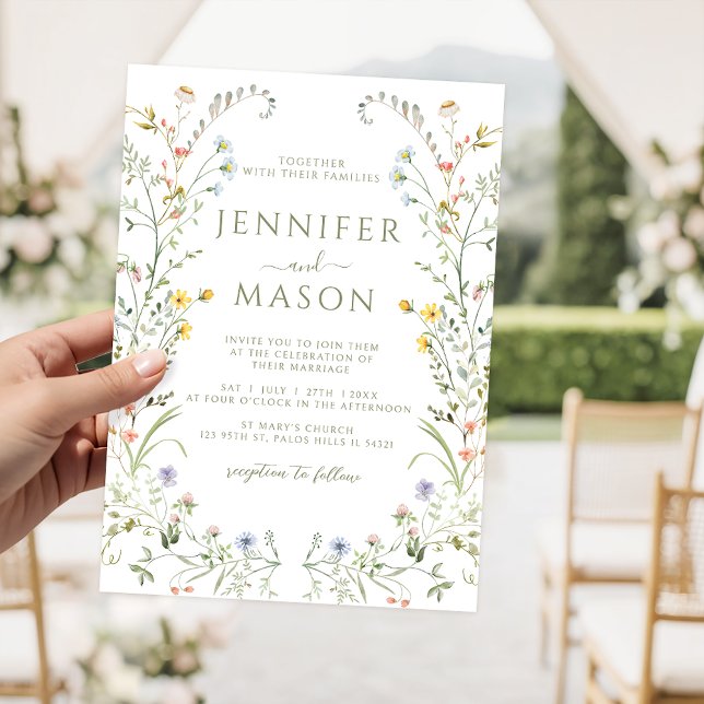Boho Colorful Meadow Wildflower Wreath Wedding Invitation (Creator Uploaded)