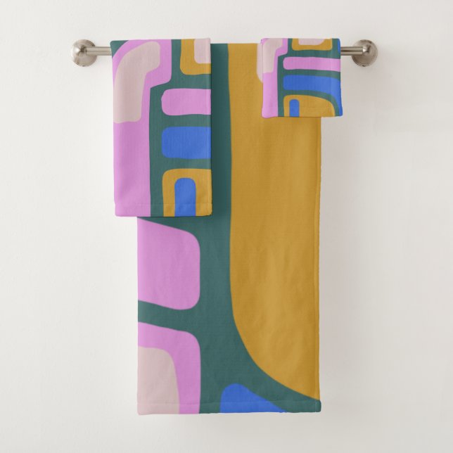 Boho Colorful Modern Abstract Shapes Pattern Bath Towel Set (Insitu)