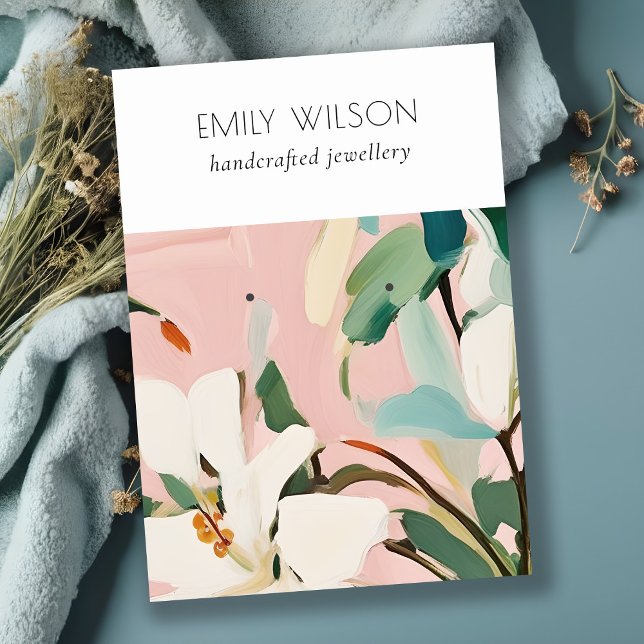 Boho Colorful Pink Teal Painted Floral Earring Business Card (Creator Uploaded)