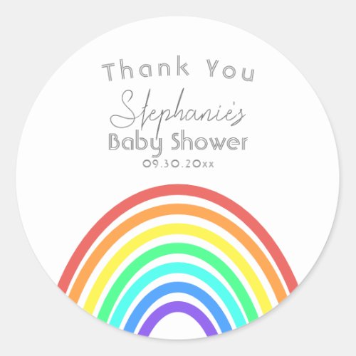 Boho Colorful Rainbow and Stripes Baby Shower Classic Round Sticker