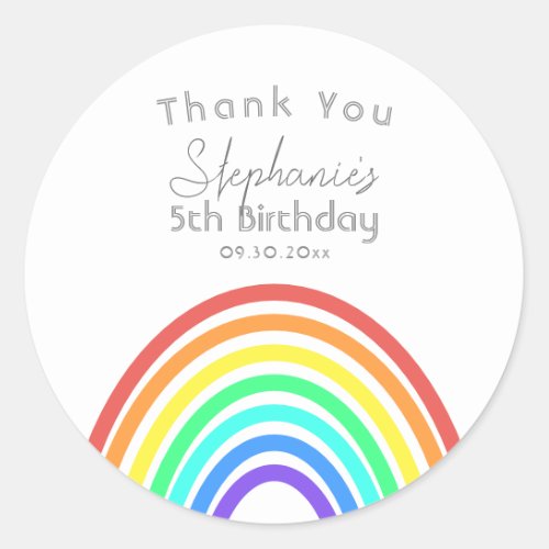 Boho Colorful Rainbow and Stripes Birthday Party  Classic Round Sticker