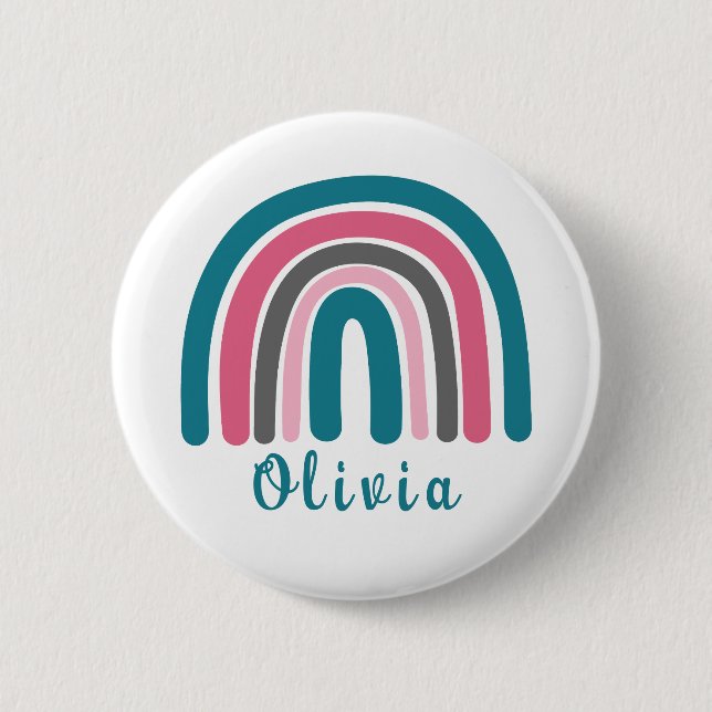 Boho Colorful Rainbow With Personalized Name  Button (Front)