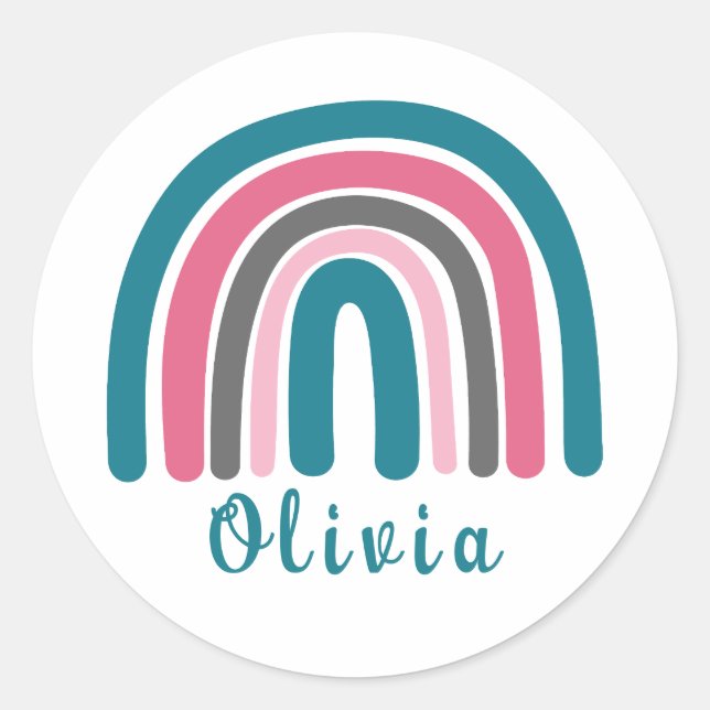 Boho Colorful Rainbow With Personalized Name  Classic Round Sticker (Front)