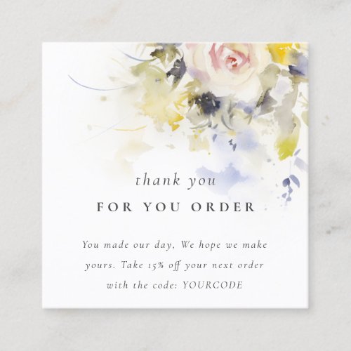Boho Colorful Rose Floral Thank You For Your Order Square Business Card