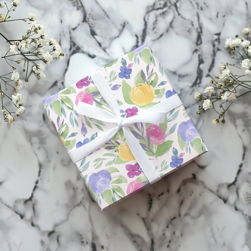 Boho Colorful Spring Watercolor floral pattern Wrapping Paper