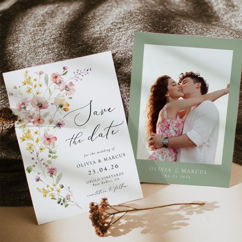 Boho Colorful Spring Whimsical Wildflower Wedding Save The Date