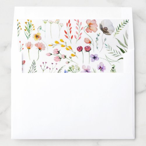 Boho Colorful Tiny Wildflowers Wedding Envelope Liner