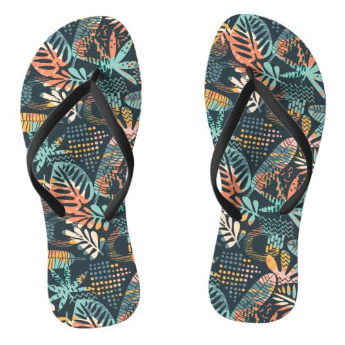 Boho Colorful Tropical Leaves Flip Flops