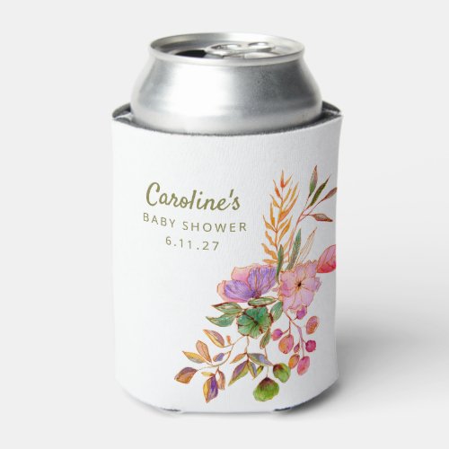 Boho Colorful Watercolor Floral Baby Shower Custom Can Cooler