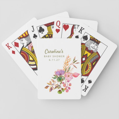 Boho Colorful Watercolor Floral Baby Shower Custom Playing Cards