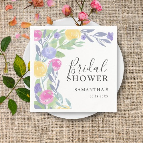 Boho Colorful Watercolor Floral Bridal Shower Napkins