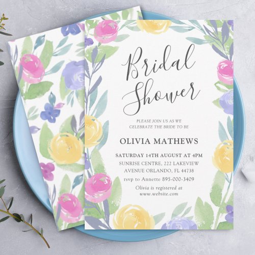 Boho Colorful Watercolor Rose Bridal Shower Invitation