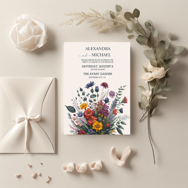 Boho Colorful Watercolor Wildflower Wedding Invitation (Creator Uploaded)