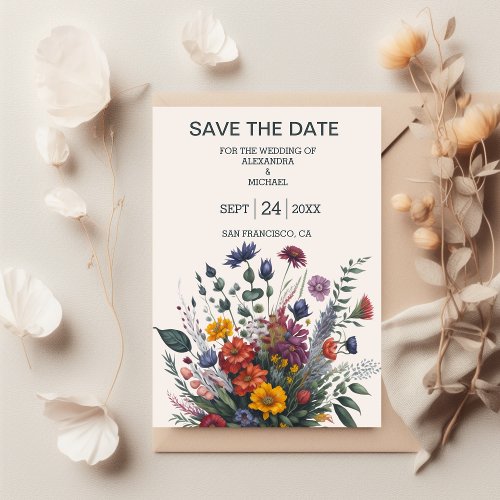 Boho Colorful Watercolor Wildflower Wedding Save The Date