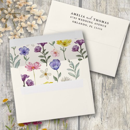 Boho Colorful Wild Flower Wedding Envelope