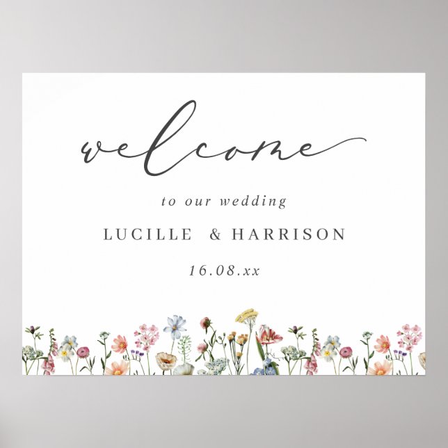 Boho Colorful Wild Flowers Wedding Welcome Poster (Front)