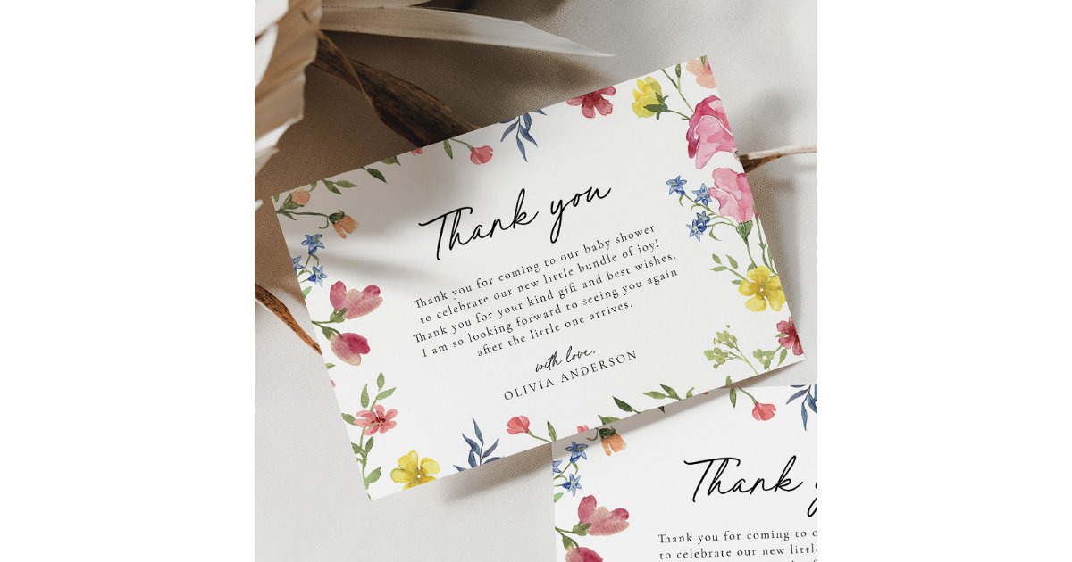 Boho Colorful Wildflower Fairytale Baby Shower Thank You Card | Zazzle