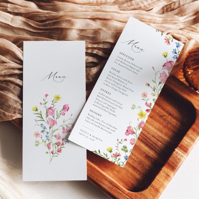 Boho Colorful Wildflower Fairytale Elegant Wedding Menu (Back/Front)