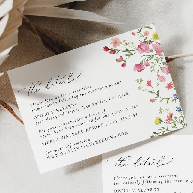 Boho Colorful Wildflower Fairytale Wedding Details Enclosure Card (Front)