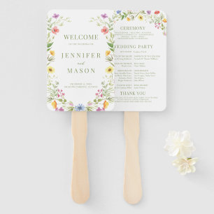 Boho Colorful Wildflower Floral Wedding Program Hand Fan