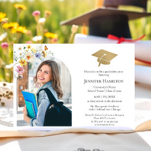Boho Colorful Wildflower Graduation Party Photo Invitation