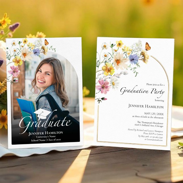 Boho Colorful Wildflower Graduation Party Photo  Invitation (Creator Uploaded)