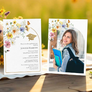 Boho Colorful Wildflower Graduation Party Photo  Invitation