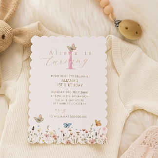 Boho Colorful Wildflowers Butterfly 1st Birthday Invitation