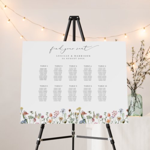 Boho Colorful Wildflowers Wedding Seating Plan Foam Board