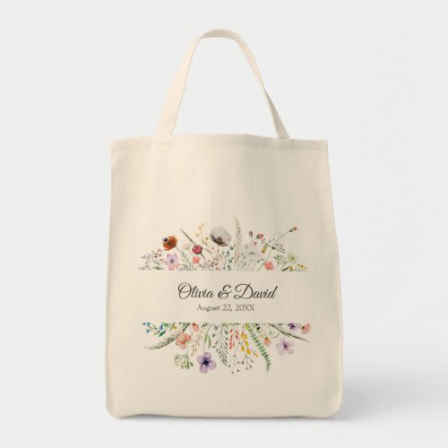 Boho Colorful Wildflowers Wedding Tote Bag