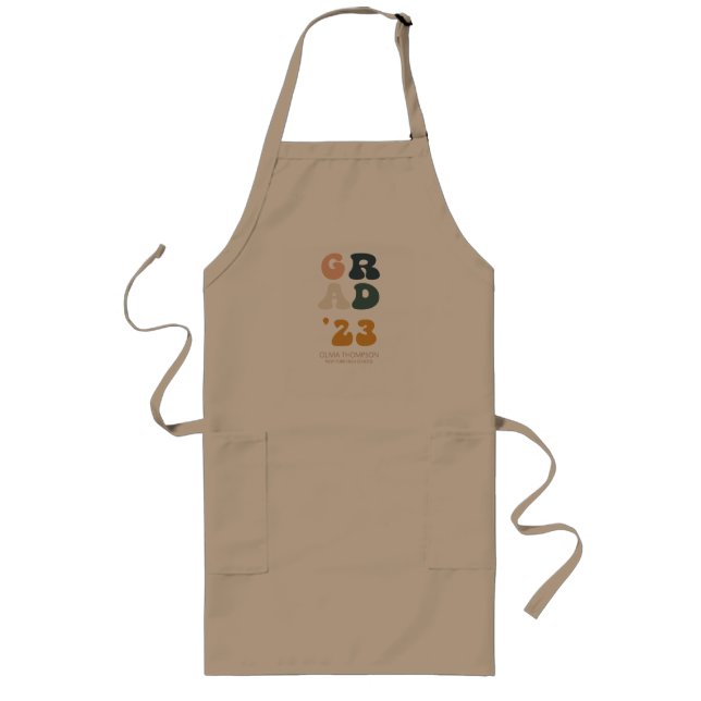 Boho Colors Retro Graduation Custom Long Apron (Front)