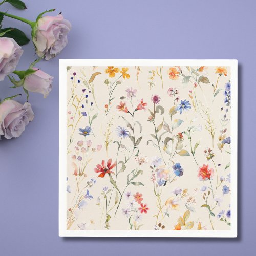 Boho Colour watercolour wild flower Napkins