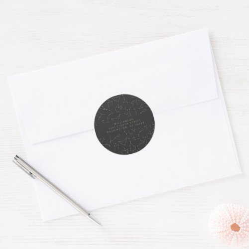 Boho Constellation Stars Black Gold Return Address Classic Round Sticker