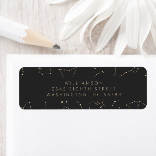 Boho Constellation Stars Black Gold Return Address Label