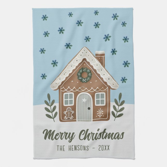 Boho Cookie House Snowflakes Family Kitchen Towel (Vertical)