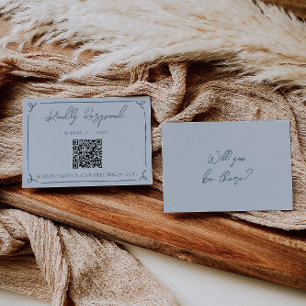Boho Cool Marina Blue Frame QR Code Wedding RSVP Card