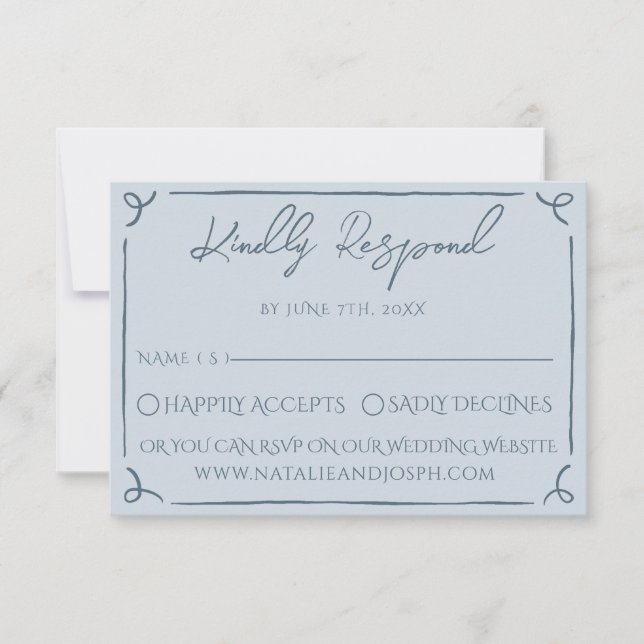 Boho Cool Marina Blue Frame Whimsy Wedding RSVP (Front)