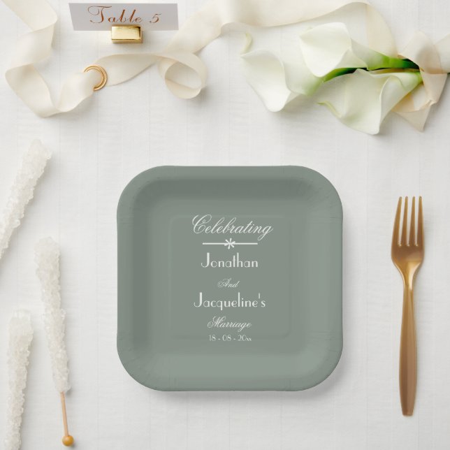 Boho Cool Sage Green White Rustic Chic Wedding  Paper Plates (Wedding)