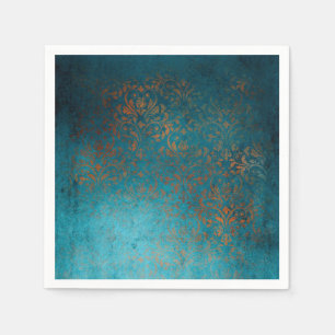 Boho Copper Blue Damask Grunge Napkins