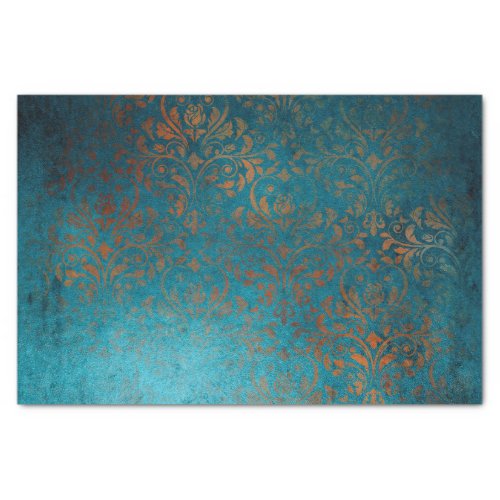 Boho Copper Blue Damask Grunge Tissue Paper