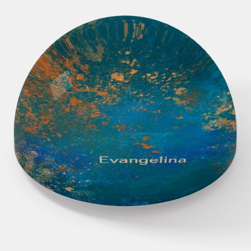 Boho Copper Blue Grunge Paperweight