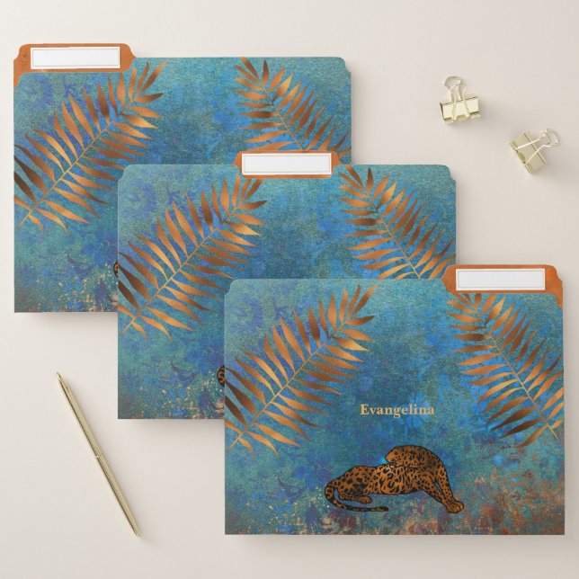 Boho Copper Blue Leopard File Folder (Set)