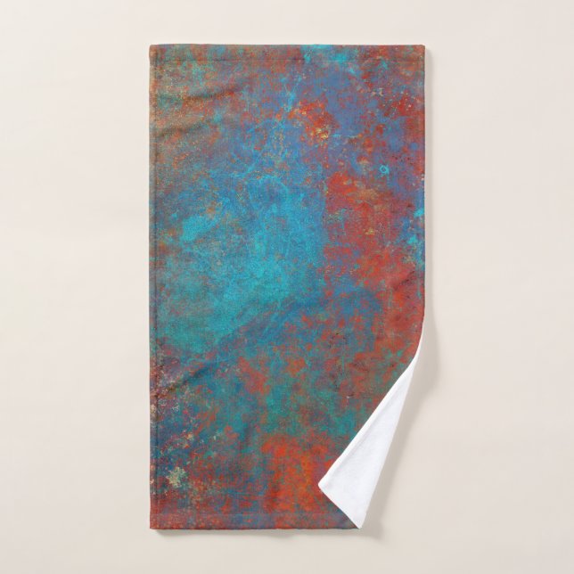 Boho Copper Blue Orange Red Grunge Hand Towel (Hand Towel)